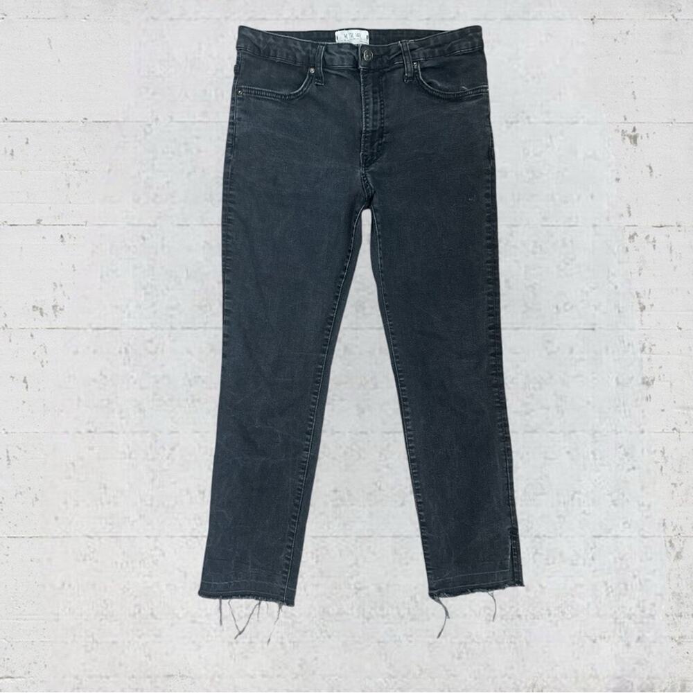 Free People We The Free Raw Edge Split Hem Black Skinny Jeans Size 30